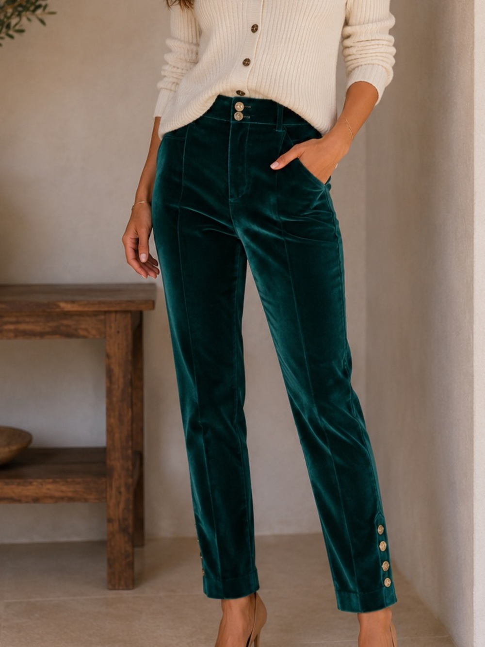 Anthropologie Essential Slim Emerald Green Velvet Pants size 0 small women’s